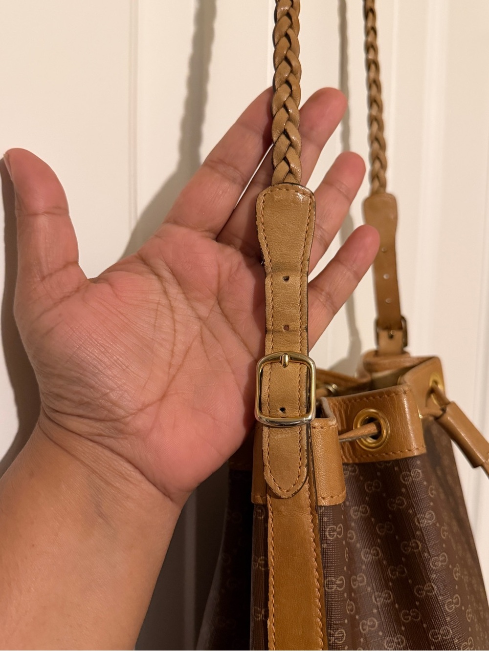 Gucci Brown GG Supreme Bucket Crossbody with Braided Strap - Picture 6 of 8